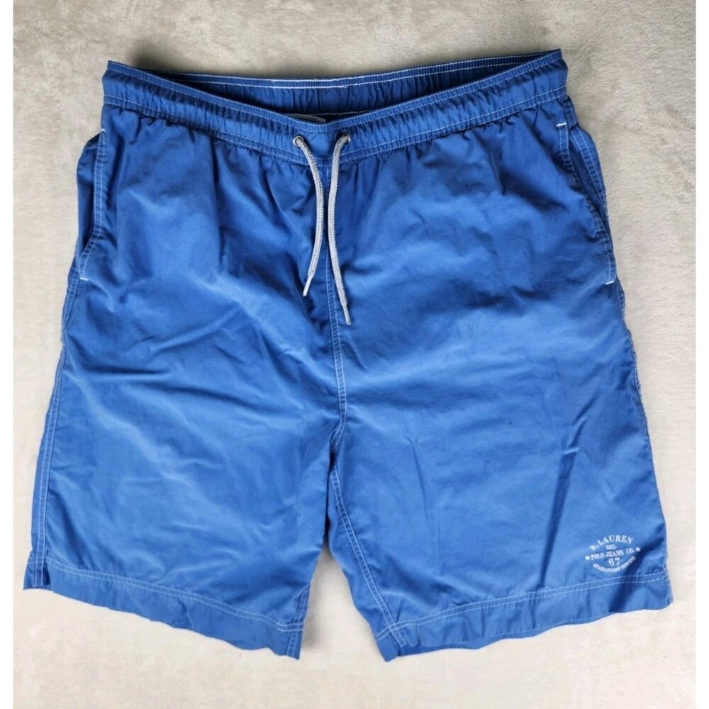 Vtg Polo Jeans Co. Swim Shorts Mens Blue Embroidered‎ Logo Mesh Lining XL